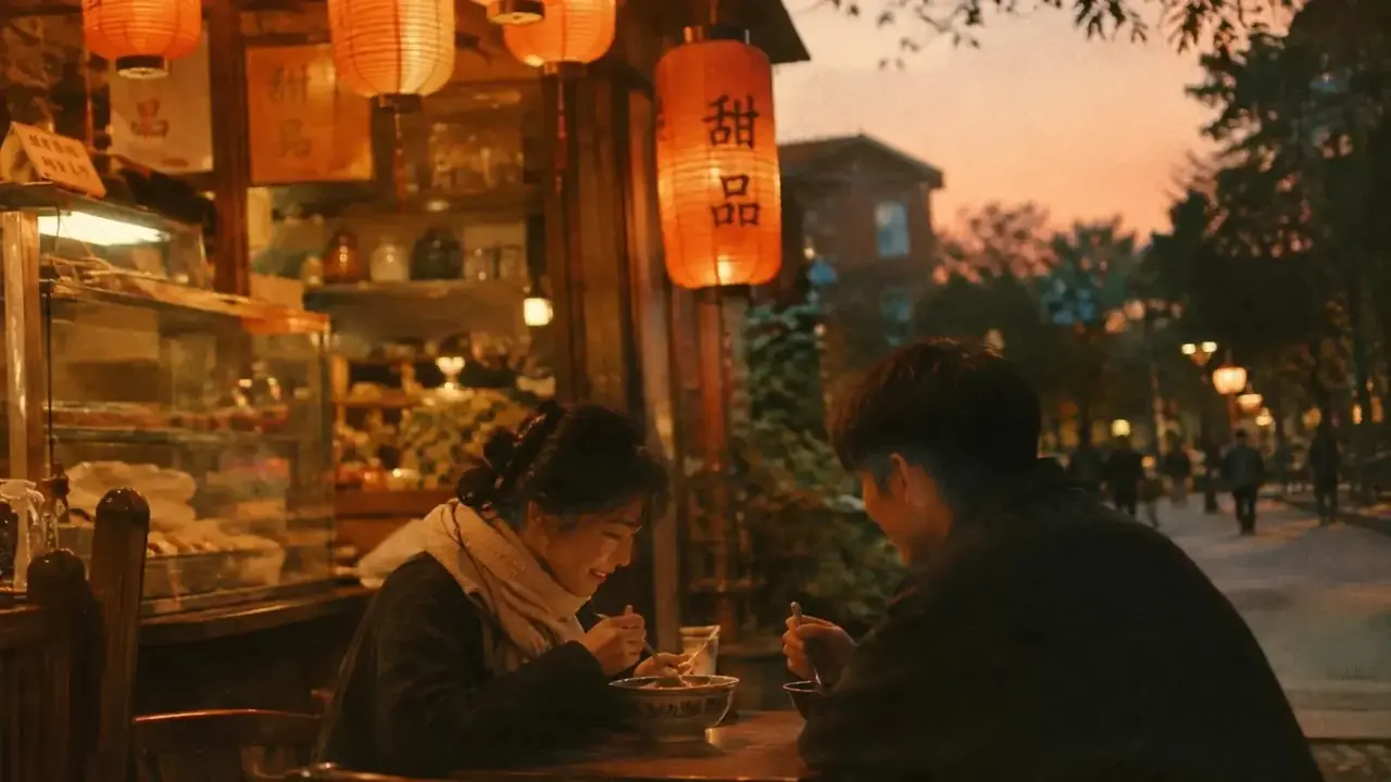 甜宠小店老板娘剧照背景，甜宠题材短剧主视觉